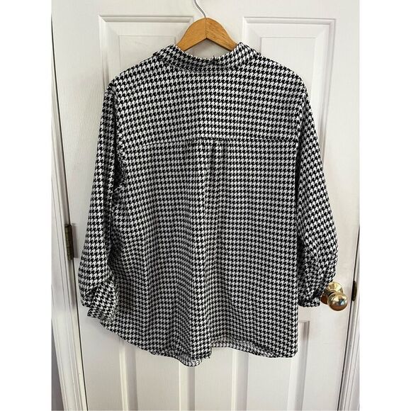 Kim Rogers Black & White Roll Tab Houndstooth Button Down Shirt sz 3X EUC - Picture 6 of 7